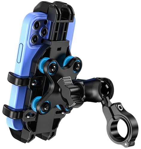 VAZESWIN Motorcycle Phone Mount with Vibration Dampener, Anti-Shake Bike Phone Holder with Aluminum Alloy Handlebar Clamp, One-Handed Operation Motorcycle Cellphone Mount Fit for 5.4