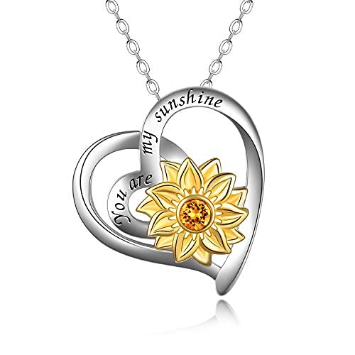AOBOCO You Are My Sunshine Sunflower Necklace for Women Sterling Silver Heart Pendant Jewelry Gifts