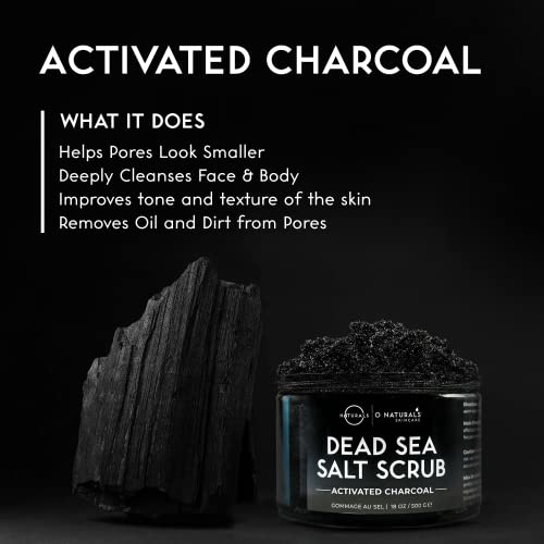 O Naturals Activated Charcoal Mens Body Scrub, Dead Sea Salt Scrub for