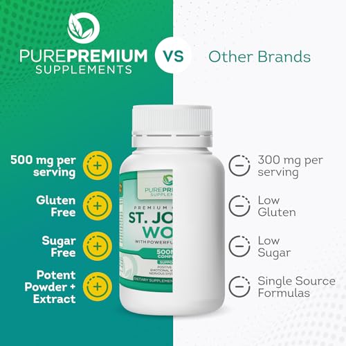 Pure Premium St. Johns Wort Capsules 500mg Mood Support Supplement
