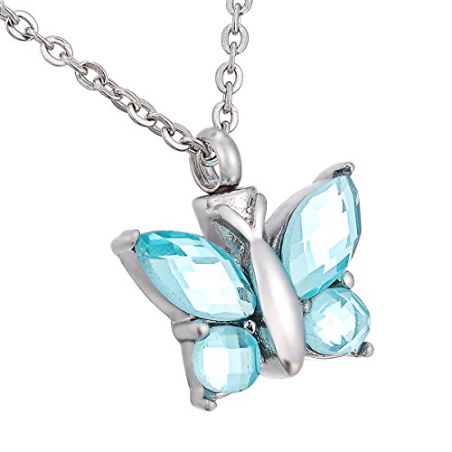 Valyria Cremation Jewelry Flying Butterfly Urn Pendant Keepsake Memorial Necklace (Green)