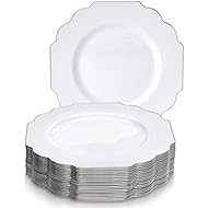 20 Premium Reusable Plastic Salad Plates | Baroque - White | 8.5