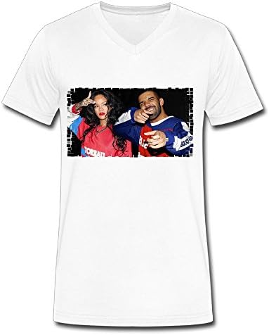 TAEYANG Men's Drake &amp; Rihanna 2016 V Neck T-shirt White