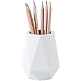 YOSCO Silicone Pen Holder Stand for Desk Cute Geometric Desk Pencil Cup Pot Desktop Organizer Makeup Brush Holder (White)
