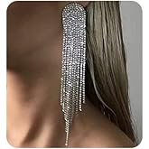 Jumwrit Rhinestone Tassel Earrings Bohemian Fringe Chandelier Earrings Long Rhinestone Earrings Statement Drop Earrings for Women Girls