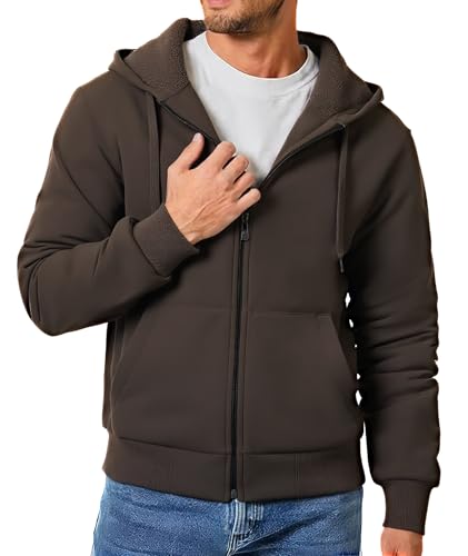 Geeksport Hoodie Herren Mit Reißverschluss Kaputzensweatjacke Winterjacke Casual Gefütterte Hoodie Männer Braun 3Xl