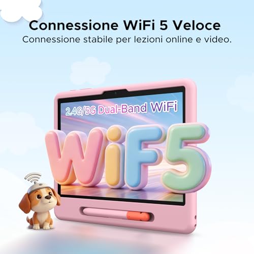 Easerush P10 Kid Tablet con Penna Custodia in Silicone, Rosa | Tablet 10 Pollici con 32GB RAM+64GB ROM Tablet per Bambini, 90Hz Tablet Android 16 & Gemini AI, 7000mAhT310/5G WiFi/8MP+5MP