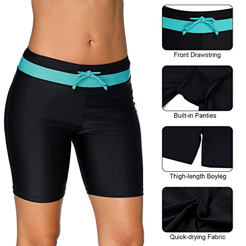 Charmleaks Damen badeshorts mit kordelzug badeanzug bottom lange badehose mittel schwarz - aqua – Bild 3