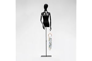 PENGFEI Black Female Dress Form Mannequin Torso Body with Solid Wood Arm and Metal Square Base Height Adjustable (47"-83"), Velvet Fabric Manikin Torso for Colthing Dress Jewelry Display