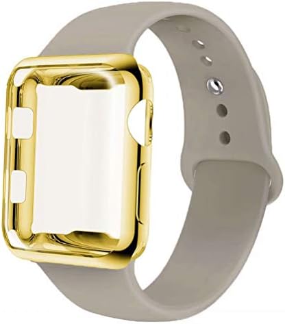 INZAKI Compatible with Apple Watch Strap with Case 38mm 40mm 42mm 44mm, Silicone Replacement Band with Screen Protector Cover for Wristband for iWatch Series 4/3 / 2/1, Nike+, Sport, Edition,S/M,M/L