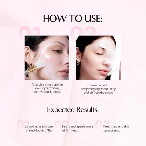 MIGUHARA Collagen Rose Wrapping Peel Off Mask | Pore Minimizer & Glass Skin Glow | Vegan Korean Face Mask with French Rosa Centifolia Flower Extract, Firming & Dullness Care, 2.02 fl.oz
