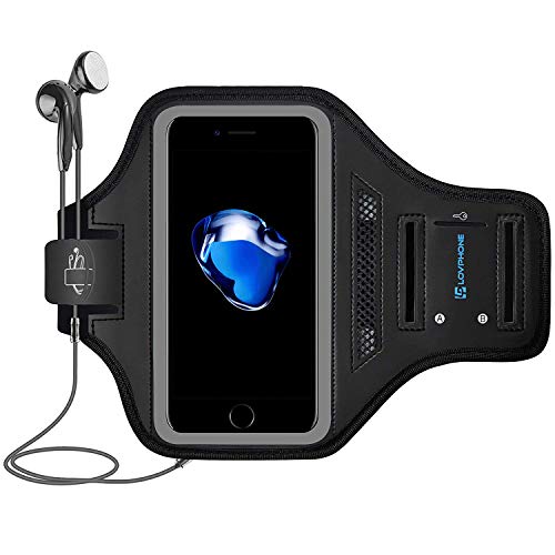 LOVPHONE iPhone 7/8 Plus Armband, Man/Women Running Sport Armband for iPhone 7/8 Plus Suitable for Gym Workout w/Kickstand Key Bag Earbuds Holder Card Slot Case, Water Resistant (Gray)
