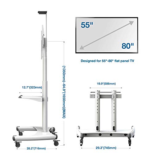 NB North Bayou Mobile TV Cart TV Stand with Wheels for 55" - 80" Inch LCD LED OLED Plasma Flat Panel Screens up to 200lbs AVA1800-70-1P (White)