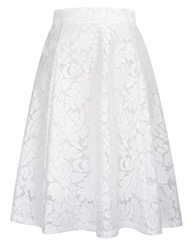 Women's Floral Midi Skirts High Waisted A-Line Cocktail Skirt Size XL White