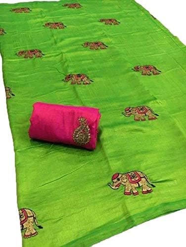 Women's Sana Silk Saree With Hathi Embroidery skirt pallu Finishing work With Banglori embroidery work Blouse(Any Designer_2020)