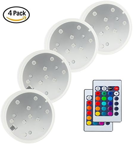 SDENOW Submersible LED Light 10 LED RGB Waterproof Battery Powered Accent Lights with IR Remotes for Aquarium, Pond, Wedding, Vase Base, Halloween, Christmas, 4 Pack