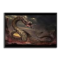Framed Canvas Wall Art Knight Fighting The Fire Dragon Canvas Prints Home Artwork Decoration for Living Room,Bedroom - 16x24 inches