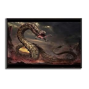 Framed Canvas Wall Art Knight Fighting The Fire Dragon Canvas Prints Home Artwork Decoration for Living Room,Bedroom - 16x24 inches