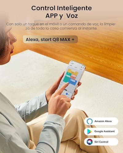 Q8 MAX+ Potente aspirador robótico e esfregão 8000Pa/200 min, com navegação LDS e auto-evasão de obstáculos, base auto-esvaziante 3L, por app/comando/voz, tapete/pelos de animais/pavimentos