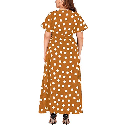 BODOAO Women's Polka Dot Printed Plus Size Dress Casual V-Neck Short-Sleeved Belt Dress