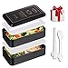 Japanese Insulated Containers Bento Box - All-In-One With Microwave Safe Leakproof Bento Lunch Box Stackable 2 Tier Lunch Box Containers with Utensils, Divider and Sealing Strap