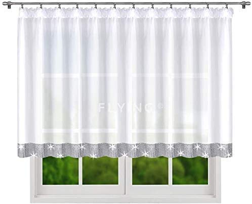 FKL DESIGN Window Curtain Voile with Gypure Tape Ruffle Tape Store Long Modern White (145 x 300 cm)