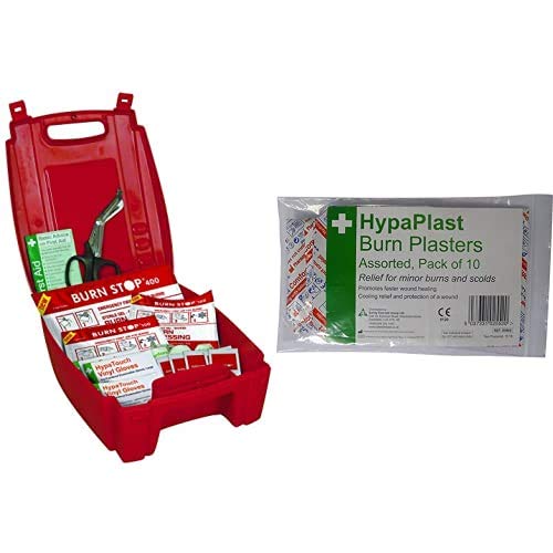 Safety First Aid Group Evolution Burn Stop Burns Kit, Medium - 30 x 23 x 12 cm with HypaPlast Burn Plasters, Pack of 10 (Assorted) Bundle