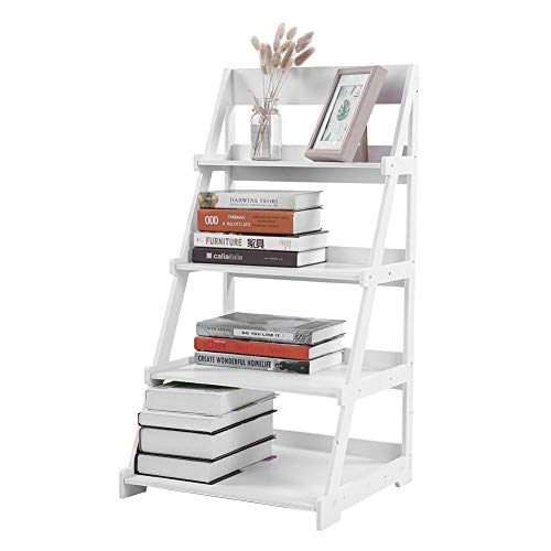 4-Tier Ladder Shelf, All Purpose Organizer Rack Premium Wood Plastic Storage Shelf for Bedside, Living Room, Kitchen, Bathroom, Baby Room, Office