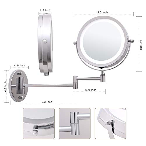 Wall Mounted Lighted Makeup Mirror, 10x 1x Magnifying Vanity Cosmetic
