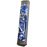Art Glass Mezuzah, Easy Mount Indoor or Outdoor Weatherproof Metal Case Gift Box and Non-Kosher Scroll Included Hand Made in USA Guaranteed for Life! (Marbled Blue White)