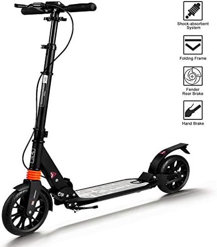 Adult Scooter 2019 Upgraded Kick Scooter Height-Adjustable Foldable Dual Suspension Rear Fender Brake Lightweight Aluminium Alloy Commuter 220lb Max Load Big Wheels Scooter for Adults Teens Kids