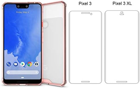 Dooqi Hybrid Soft TPU Shockproof Bumper Clear Case Cover for Google Pixel 3 XL (Pink Case + 3D Tempered Glass)