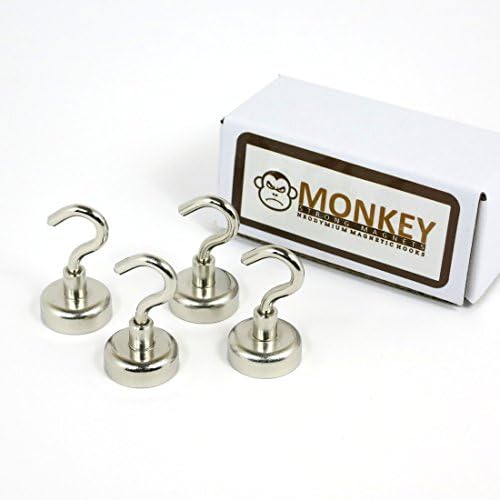 Polished Nickel Premium Magnetic Hooks - 4 Pack - 24 lbs Pull Force - Super Strong Hook Magnets - Great For Lockers, Refrigerators, Garage, Shed, Metal Doors, Boats, Cruises and more