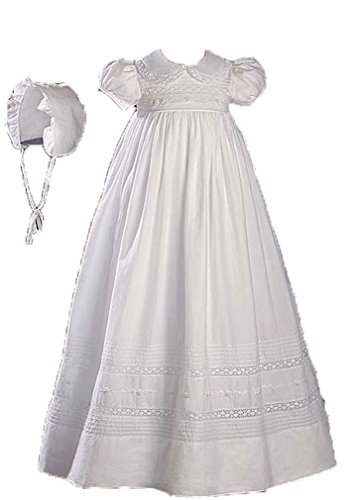32" Short Sleeve Christening Gown with Hand Embroidery and Pintuck, 03