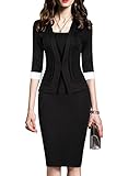 WOOSEA Women's 2/3 Sleeve Colorblock Slim Bodycon Business Pencil One-Piece Dress (Black, XX-Large)