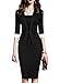 WOOSEA Women's 2/3 Sleeve Colorblock Slim Bodycon Business Pencil One-Piece Dress (Black, Medium)