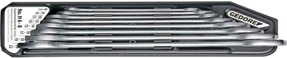 GEDORE Double Open-Ended Spanner Set 8 Pieces in Holder SW 6-22 mm Metric Flat Spanner Set Matt Chrome-Plated H 6-8