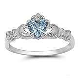 Irish Claddagh Simulated Aquamarine Ring Size 6
