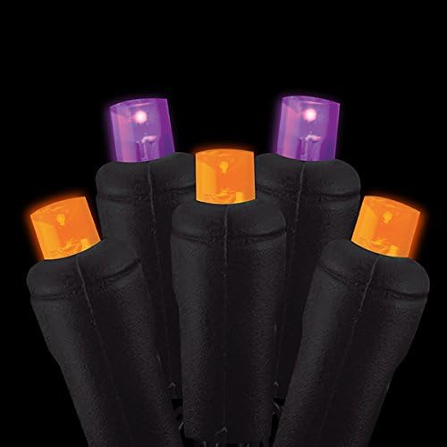 Halloween light strings with 50 5MM LED lights, 25 feet long, UL approved (Purple-Orange)