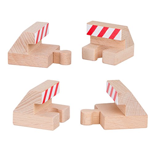 Orbrium Toys Track End Bumper Buffer Stop Set Wooden Railway Fits Thomas Brio Chuggington Melissa Doug Imaginarium (4-Piece)