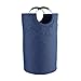Crystallove Canvas Collapsible Tall Laundry Hamper Tote Storage Baskets Washing Clothing Bags with Rings (blue)