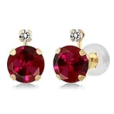2.07 Ct Round Red Created Ruby White Diamond 14K