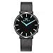 Welly Merck Men's Luxury Watch Minimalist Ultra Thin Slim Quartz Movement Sapphire Crystal Analog Wrist Watch with Black Stainless Steel 20mm Width Mesh Interchangeable Strap 5 ATM Water Resistant