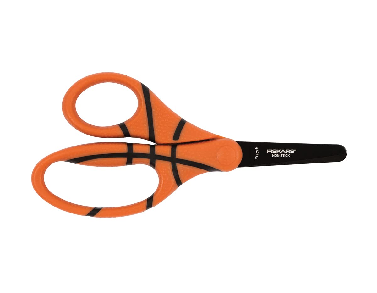 Fiskars Kids Scissors, Basketball, For 6+ Years old, Length: 13 cm, For Right- and Left-handed People, Stainless Steel Blade/Plastic Handles, Orange, 1023912
