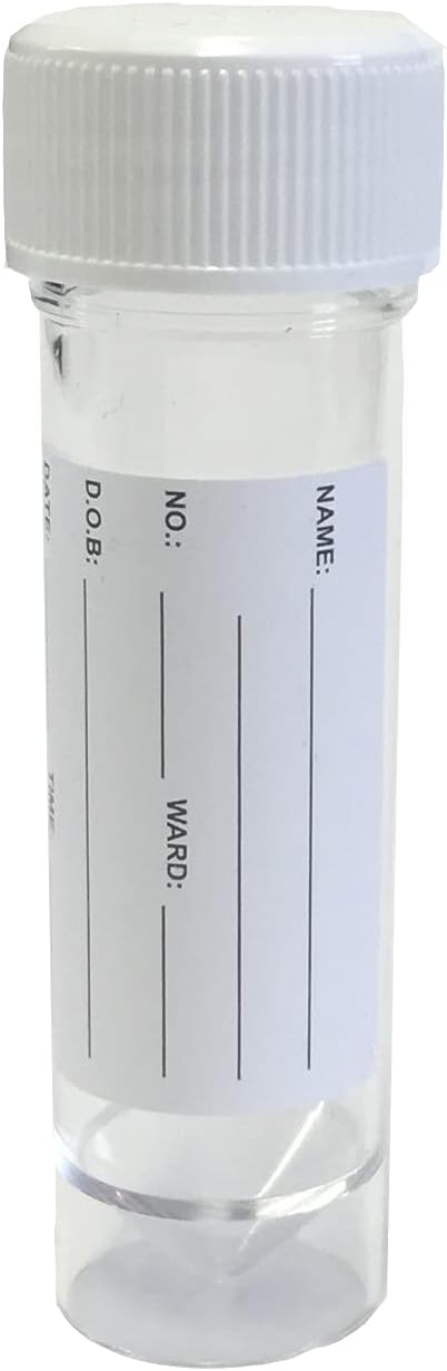 Qualicare 24x 30ml Specimen Sample Containers Clear Plastic Bottles White Lids