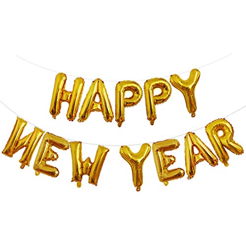 Omaky New Year Balloons Kit Decorations Happy New Year Eve Festival Celebrations Party Supplies, Champagne Bottle and Goblet Hydrogen Balloons Banner Tassel Latex Balloon with Air Pump