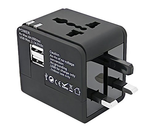 CRAZY AL'S CA613(2.1A) Worldwide Universal International Travel Adapter, with 2 USB Charging Ports & Universal AC Socket,suitable for Apple, Samsung, Sony, Blackberry, HTC,etc. Black