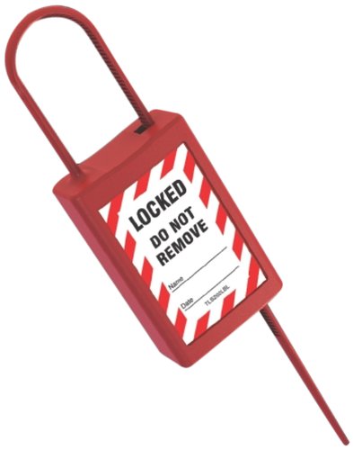 UPC 846642015114, Accuform Signs TLS202 STOPOUT Disposable Padlock Seal, Legend &quot;LOCKED DO NOT REMOVE&quot;, 2-1/2&quot; Length x 1-1/2&quot; Width x 7/8&quot; Thickness Body with 6-1/2&quot; Length x 1/4&quot; Width Shackle Band, Plastic, Red (Pack of 10)