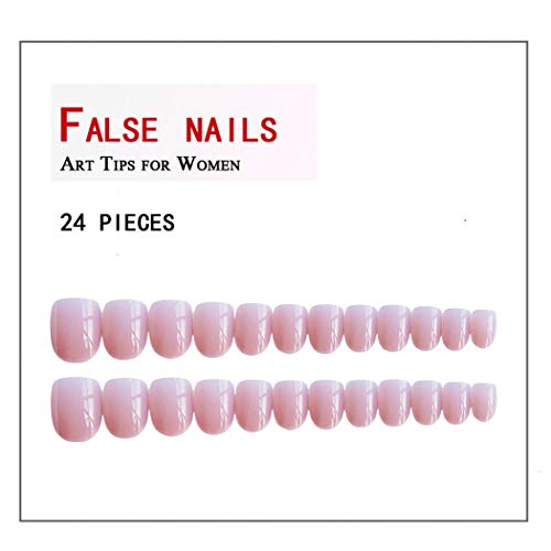 Evazen 24Pcs Nude Pink False Nails Short Square Nails Acrylic UV Full Cover False Nails Round Nails Art Tips for Women