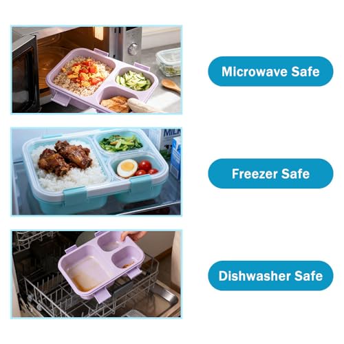 Doafoce 2 Pieces Lunch Box with 3 Compartments and Cutlery Bento Box 850 ml Lunch Box Children and Adults Leakproof Lunch Box for School Work Picnic, BPA Free, Microwave Safe